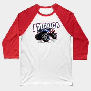 America: Stars and Stripes Monster Truck // Funny Merica 4th of July Baseball T-Shirt